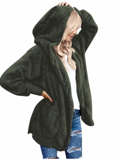 LookbookStore Women's Oversized Open Front Hooded Draped Pockets Cardigan Coat