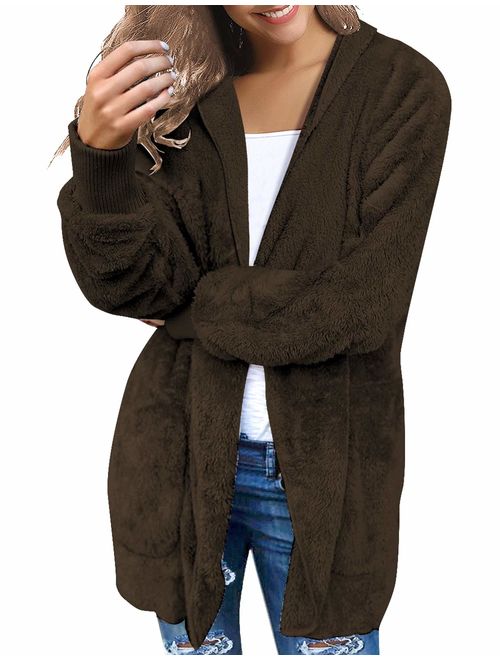 LookbookStore Women's Oversized Open Front Hooded Draped Pockets Cardigan Coat