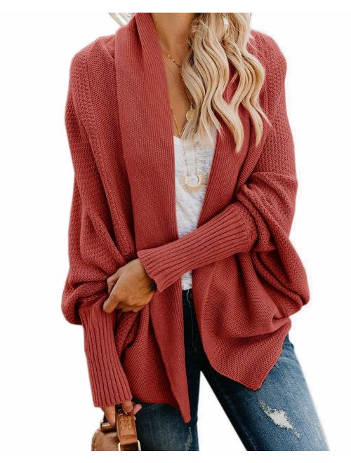 Imily Bela Womens Kimono Batwing Cable Knitted Slouchy Oversized Wrap Cardigan Sweater