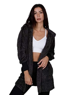 Warm and Fuzzy Fleece Teddy Cardigan Sherpa Jacket with Hood and Front Pockets