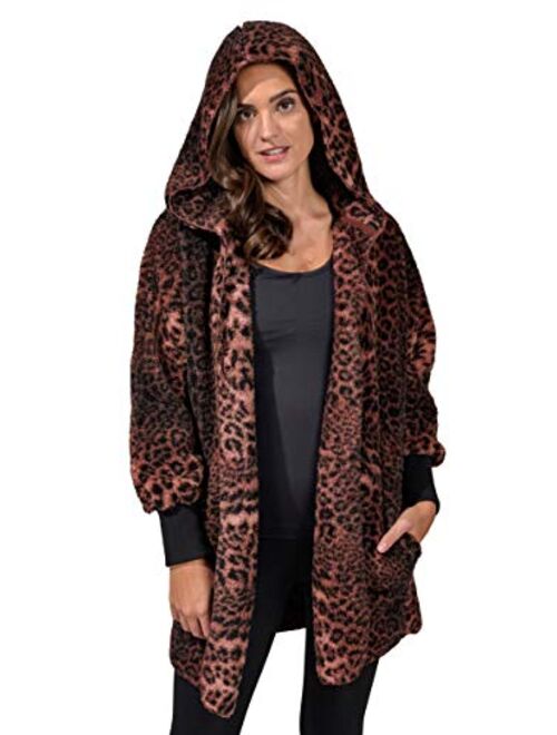 90 Degree By Reflex Warm and Fuzzy Fleece Teddy Cardigan Sherpa Jacket with Hood and Front Pockets