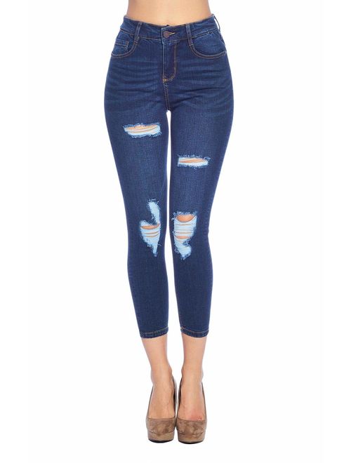 BLUE AGE Womes Rip and Destroyed Skinny Jeans-Super Stretch Denim