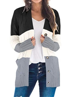 Sidefeel Women Open Front Pocket Cardigan Sweater Button Down Knit Sweater Coat