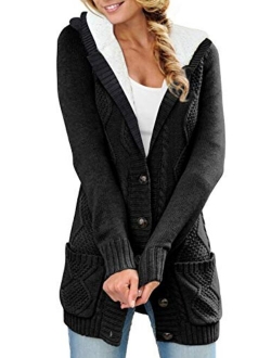 Sidefeel Women Open Front Pocket Cardigan Sweater Button Down Knit Sweater Coat