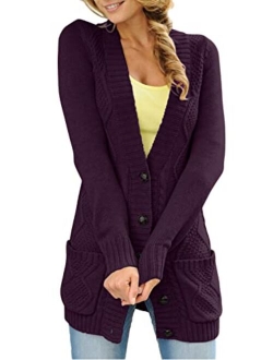 Sidefeel Women Open Front Pocket Cardigan Sweater Button Down Knit Sweater Coat