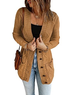 Sidefeel Women Open Front Pocket Cardigan Sweater Button Down Knit Sweater Coat