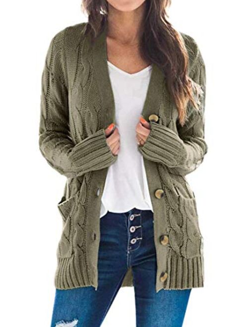 Sidefeel Women Open Front Pocket Cardigan Sweater Button Down Knit Sweater Coat