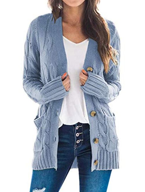 Sidefeel Women Open Front Pocket Cardigan Sweater Button Down Knit Sweater Coat