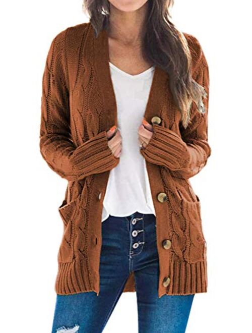 Sidefeel Women Open Front Pocket Cardigan Sweater Button Down Knit Sweater Coat