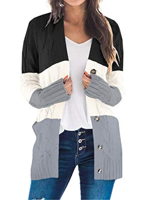 Sidefeel Women Open Front Pocket Cardigan Sweater Button Down Knit Sweater Coat