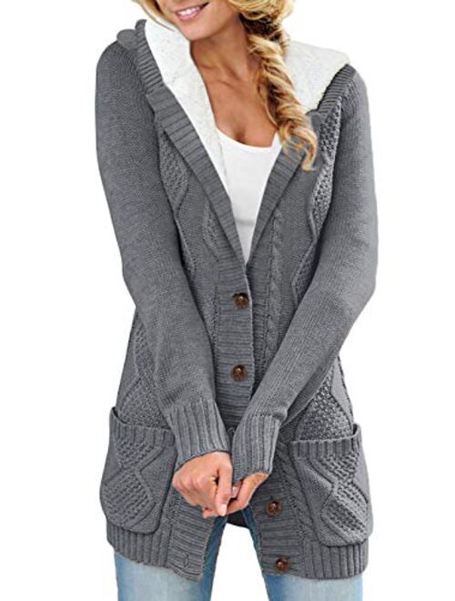 Sidefeel Women Open Front Pocket Cardigan Sweater Button Down Knit Sweater Coat