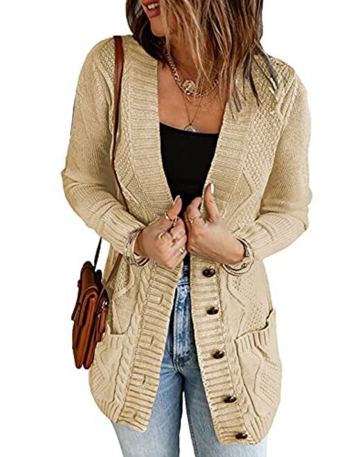 Sidefeel Women Open Front Pocket Cardigan Sweater Button Down Knit Sweater Coat