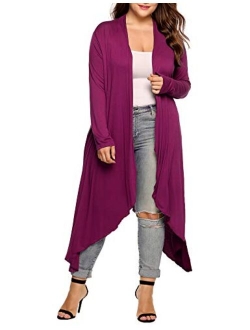 IN'VOLAND Women's Plus Size Cardigan Long Sleeve Open Front Drape Cardigans Lightweight Long Duster