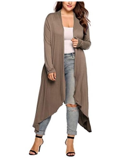 IN'VOLAND Women's Plus Size Cardigan Long Sleeve Open Front Drape Cardigans Lightweight Long Duster