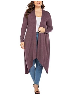 IN'VOLAND Women's Plus Size Cardigan Long Sleeve Open Front Drape Cardigans Lightweight Long Duster