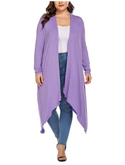 IN'VOLAND Women's Plus Size Cardigan Long Sleeve Open Front Drape Cardigans Lightweight Long Duster