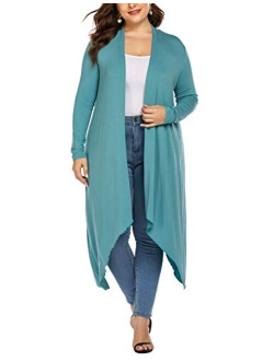 IN'VOLAND Women's Plus Size Cardigan Long Sleeve Open Front Drape Cardigans Lightweight Long Duster