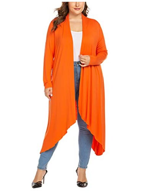 IN'VOLAND Women's Plus Size Cardigan Long Sleeve Open Front Drape Cardigans Lightweight Long Duster