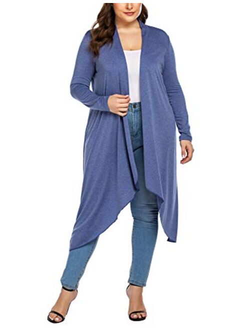 IN'VOLAND Women's Plus Size Cardigan Long Sleeve Open Front Drape Cardigans Lightweight Long Duster