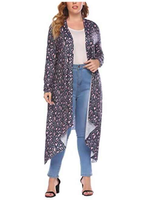 IN'VOLAND Women's Plus Size Cardigan Long Sleeve Open Front Drape Cardigans Lightweight Long Duster