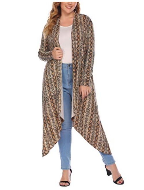 IN'VOLAND Women's Plus Size Cardigan Long Sleeve Open Front Drape Cardigans Lightweight Long Duster