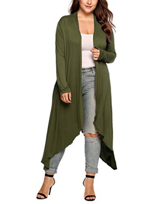 IN'VOLAND Women's Plus Size Cardigan Long Sleeve Open Front Drape Cardigans Lightweight Long Duster