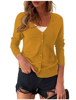 a.Jesdani Women's Button Down Crew Neck Long Sleeve Soft Knit Cardigan Sweaters