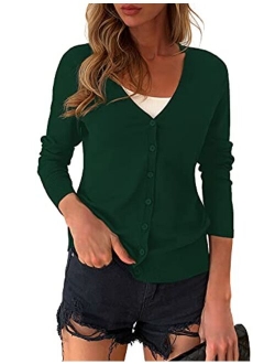 a.Jesdani Women's Button Down Crew Neck Long Sleeve Soft Knit Cardigan Sweaters