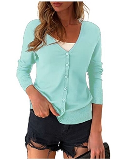 a.Jesdani Women's Button Down Crew Neck Long Sleeve Soft Knit Cardigan Sweaters