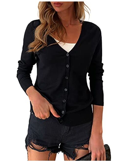 a.Jesdani Women's Button Down Crew Neck Long Sleeve Soft Knit Cardigan Sweaters