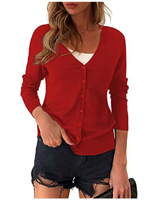 a.Jesdani Women's Button Down Crew Neck Long Sleeve Soft Knit Cardigan Sweaters