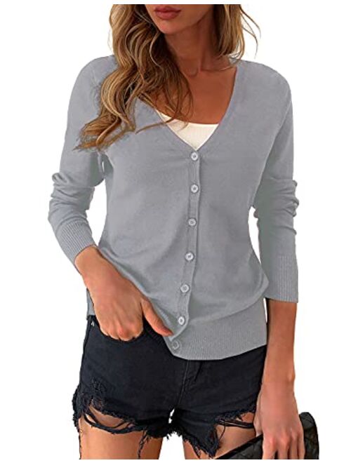 a.Jesdani Women's Button Down Crew Neck Long Sleeve Soft Knit Cardigan Sweaters