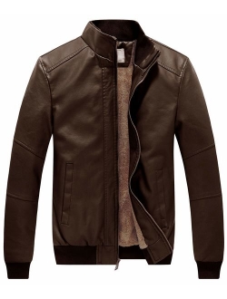 WenVen Men's Winter Stand Collar Moto Bomber Faux Leather Jackets