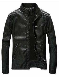 Youhan Men's Casual Zip Up Slim Bomber Faux Leather Jacket