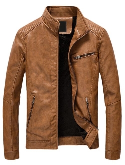 Youhan Men's Casual Zip Up Slim Bomber Faux Leather Jacket