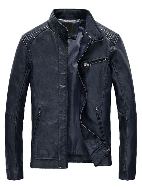 Youhan Men's Casual Zip Up Slim Bomber Faux Leather Jacket