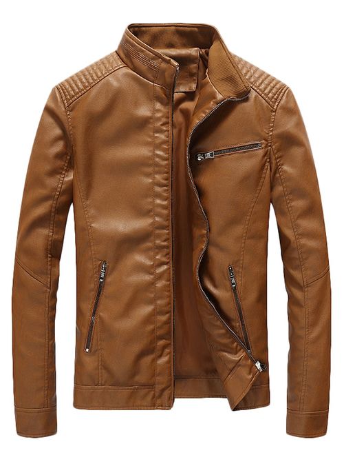 Youhan Men's Casual Zip Up Slim Bomber Faux Leather Jacket