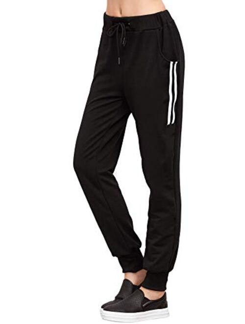 Buy SweatyRocks Women's Drawstring Waist Striped Side Jogger Sweatpants ...