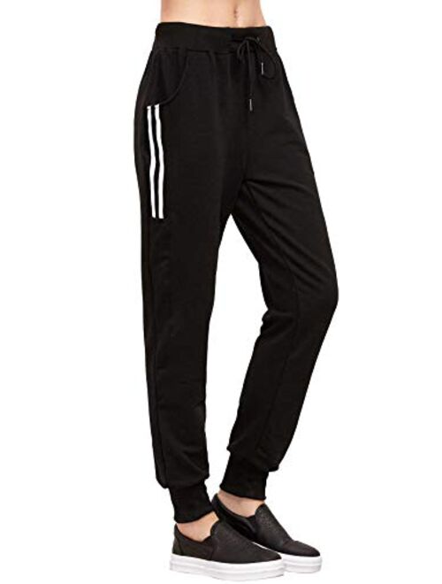 SweatyRocks Women's Drawstring Waist Striped Side Jogger Sweatpants with Pocket