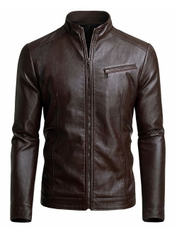 Fairylinks Men's Casual Faux Leather Jacket