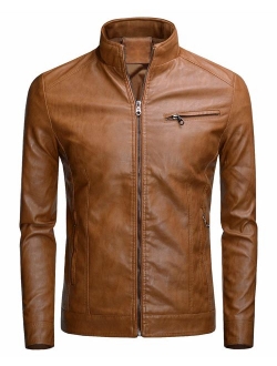 Fairylinks Men's Casual Faux Leather Jacket