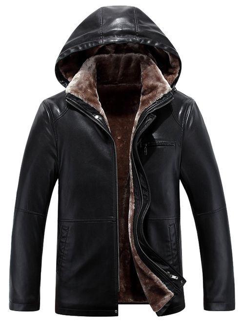 Tanming Men's Winter Warm PU Leather 