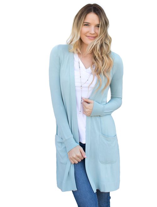 Tickled Teal Women's Soft Long Sleeve Pocket Cardigan