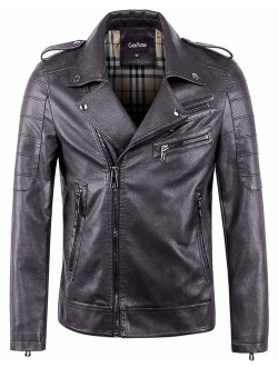 Men's Vintage Asymmetric Zip Lightweight Faux Leather Biker Jacket