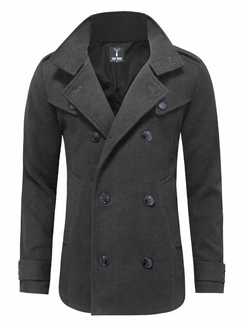 TAM WARE Mens Classic Wool Double Breasted Pea Coat