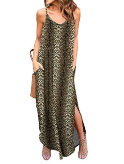 Women's Summer Casual Loose Dress Beach Cover Up Long Cami Maxi Dresses with Pocket