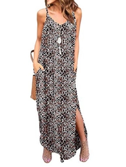 Women's Summer Casual Loose Dress Beach Cover Up Long Cami Maxi Dresses with Pocket