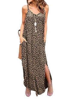 Women's Summer Casual Loose Dress Beach Cover Up Long Cami Maxi Dresses with Pocket