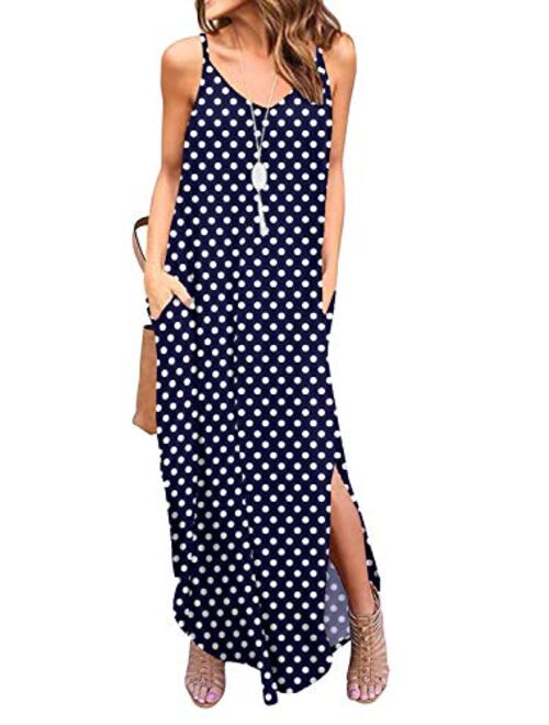 GRECERELLE Women's Summer Casual Loose Dress Beach Cover Up Long Cami Maxi Dresses with Pocket