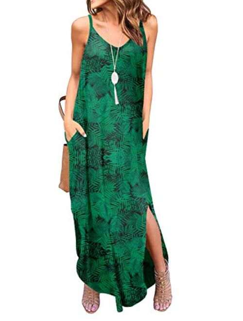 GRECERELLE Women's Summer Casual Loose Dress Beach Cover Up Long Cami Maxi Dresses with Pocket